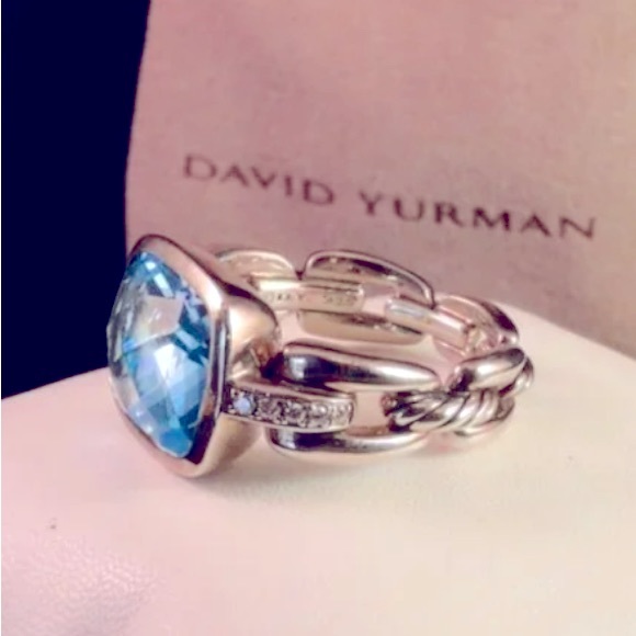 David Yurman Blue Topaz Diamond Wellesley Ring Size 6 - Picture 1 of 13